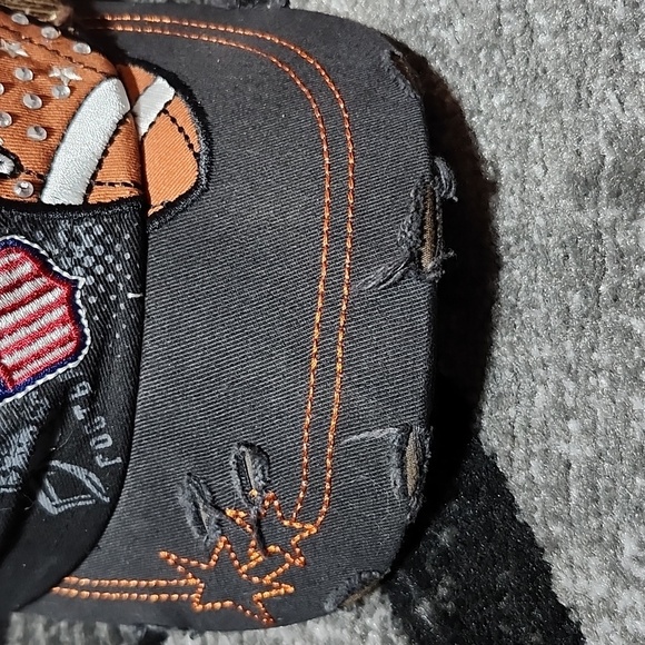 EMBROIDERED FOOTBALL ANGEL WINGS STARS DISTRESSED RHINESTONES CADET CAP HAT - Picture 5 of 15